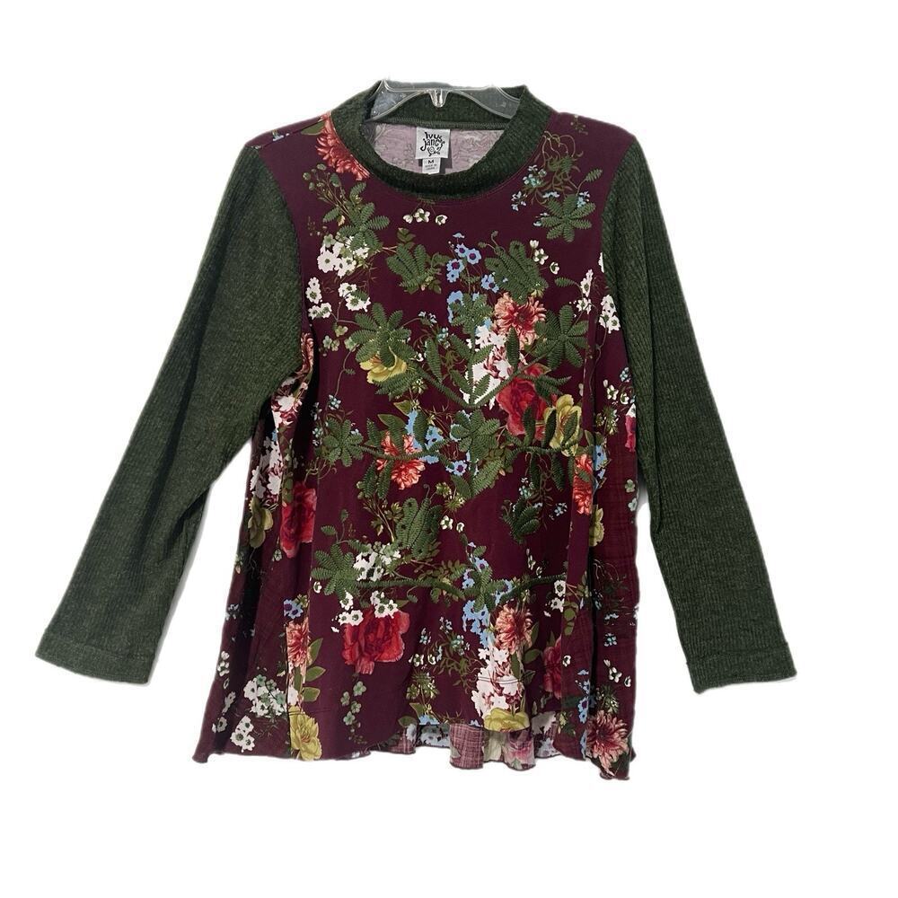 Ivy Jane Women Tunic Medium Embroidered Mock Neck Green Forest Fairy Whimsical